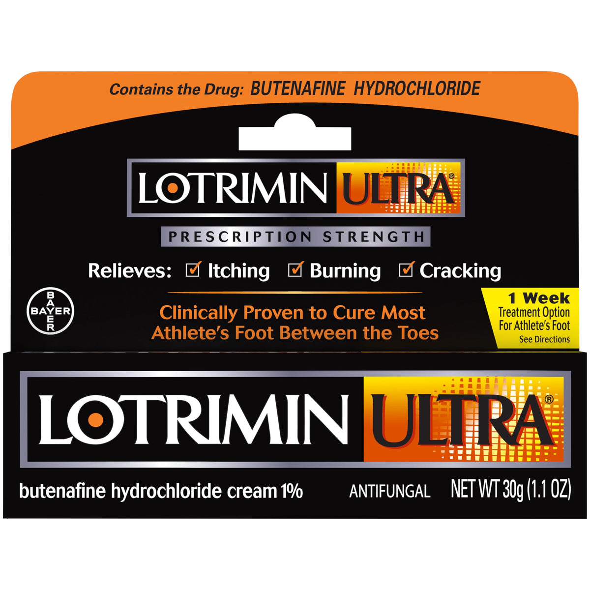 Lotrimin Ultra 1 Week Athlete's Foot Treatment, Prescription Strength Butenafine Hydrochloride 1%, Cures Most Athlete’s Foot Between Toes, Cream, 1.1 Oz