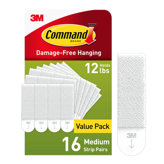 Command Medium Picture Hanging Strips, Damage Free Hanging Picture Hangers, No Tools Wall Hanging Strips for Back to School Dorm Organization, 16 White Adhesive Strip Pairs(32 Command Strips)