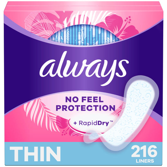 Always, Ultra Thin Daily Liners For Women, Regular Length, 216 Count Total Count (2 Packs of 108 Count)