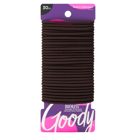 Goody Ouchless Elastic Hair Ties - 30 Ct, Brown, 4MM Rubber Bands for Hair, Pain-Free Hair Accessories for Women & Men, Made for Long-Lasting Braids, Ponytails & More, All Hair Types