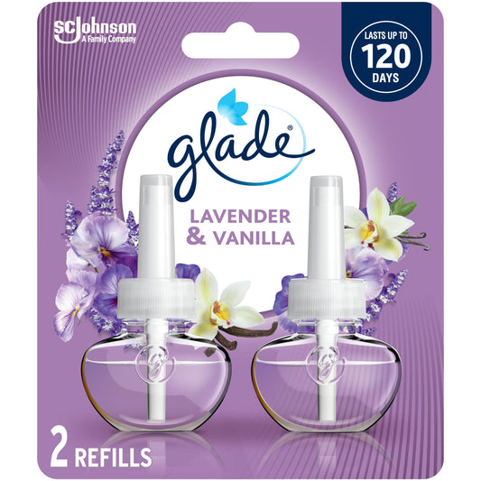 Glade PlugIns Air Freshener Oil Refill, Scented and Essential Oils for Home and Bathroom, Lavender and Vanilla, 2 Count