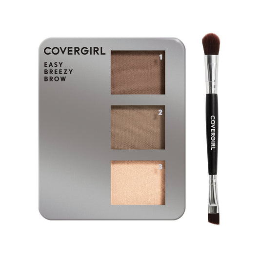 COVERGIRL - Easy Breezy Brow Powder Kit, three shades brow definer, professional double-ended angled brush, effortless, 100% Cruelty-Free