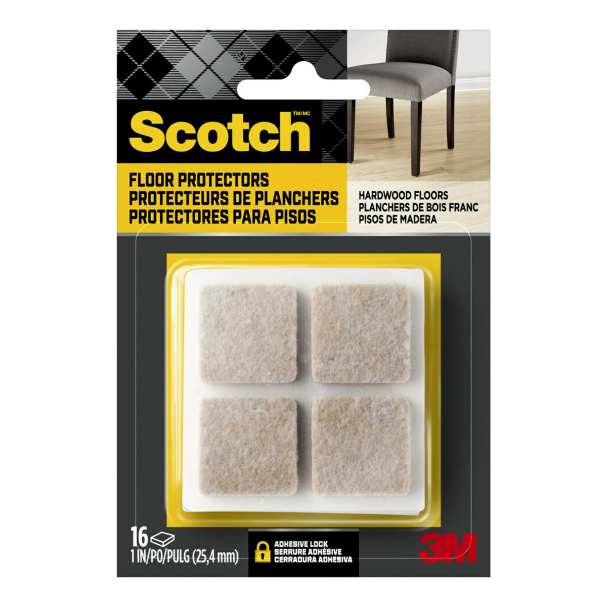 Scotch Felt Pads 32 PCS Beige, Felt Furniture Pads for Protecting Hardwood Floors, 1 x 1 in. Square, Easy-to-apply, Self-Stick design, Reliable protection from nicks, dents and scratches (SP802-NA)