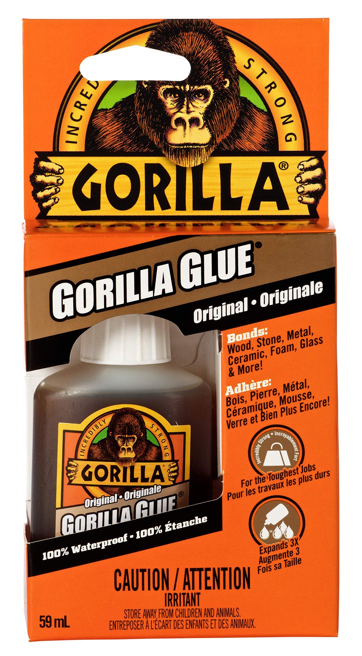 Gorilla Glue Original, 100% Waterproof, Indoor & Outdoor, Polyurethane Glue, Versatile Bonding Adhesive, Easy Application Nozzle, 2oz/59mL (Pack of 1), 51002C