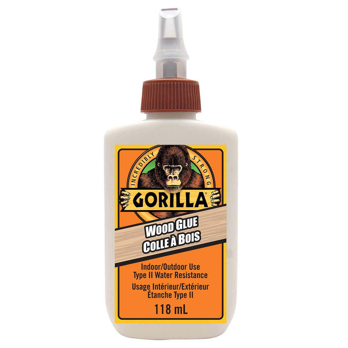 Gorilla Glue Wood Glue, Indoor & Outdoor Carpentry Projects, Paintable, Sandable, Moisture Resistant, Clamping, Natural Color, 4oz/118mL (Pack of 1), 6212001