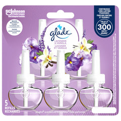 Glade PlugIns Air Freshener Oil Refill, Scented and Essential Oils for Home and Bathroom, Lavender and Vanilla, 5 Count