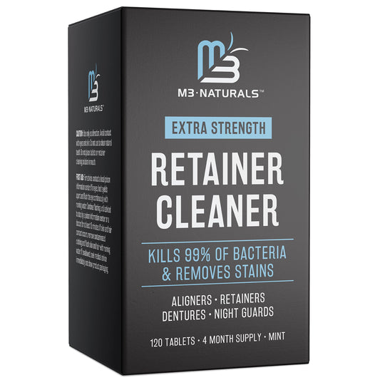 M3 Naturals Retainer Cleaner Tablets Invisalign Cleaner FSA HSA Approved Remove Odors Discoloration Stains and Plaque 4 Month Supply Denture Cleansers Retainers Mouth Guards Denture Bath Mint