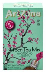 AriZona Green Tea with Ginseng Iced Tea Stix Sugar-Free, Low Calorie Single Serving Drink Powder Packets, Just Add Water for a Deliciously Refreshing Iced Tea Beverage, 10 Count, Pack of 6