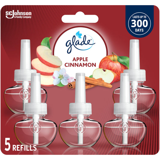 Glade PlugIns Air Freshener Refill, Scented and Essential Oils for Bathroom and Home Fragrance, Apple Cinnamon, 5 Count