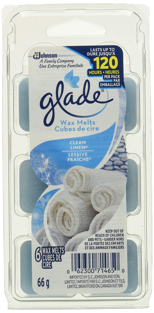 Glade Wax Melts Air Freshener and Odor Eliminator, Scented Essential Oils for Home and Bathroom, Clean Linen, 6 Count