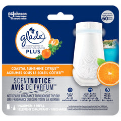 Glade PlugIns Plus Scented Oil Starter Kit, Coastal Sunshine Citrus, Scented and Essential Oils for Home and Bathroom, 1 Warmer 1 Refill