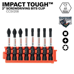 Bosch CCSV208 8Piece Impact Tough Phillips, Square & Torx 2 In. Power Bits with Clip for Custom Case System