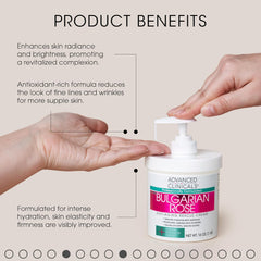 Advanced Clinicals Bulgarian Rose Anti Aging Rescue Cream Face & Body Moisturizing Skin Care Lotion, Brightening Skincare Moisturizer For Dry Skin, Age Spots, & Improving Skin Radiance, Large 16 Oz