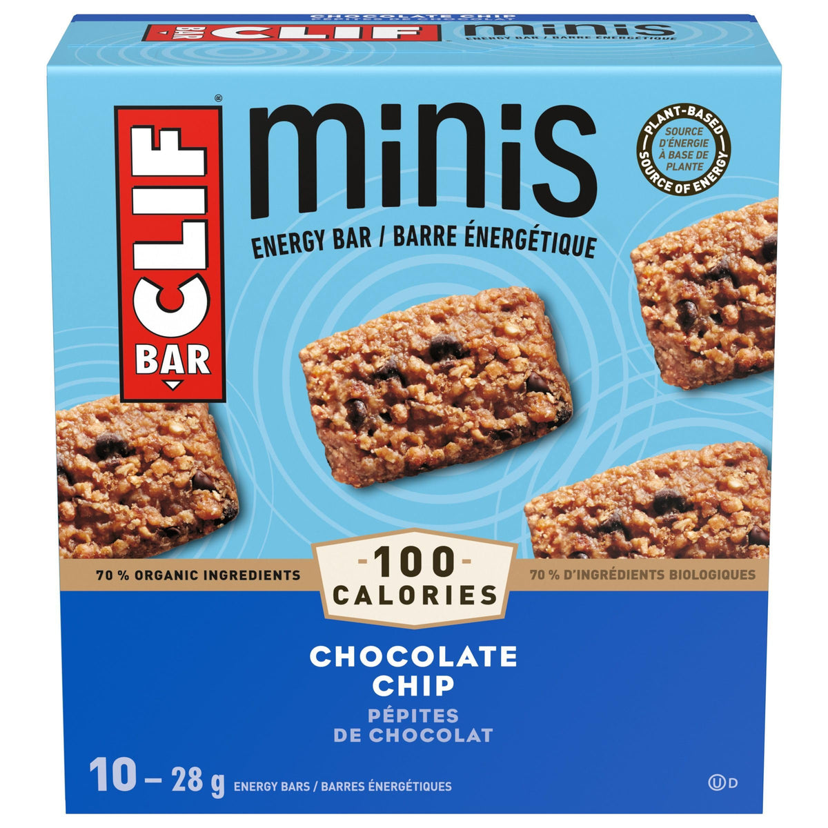 CLIF BAR, Minis Chocolate Chip Energy Bar, 70% Organic Ingredients, No Artificial Flavours, 28 g (Pack of 10)