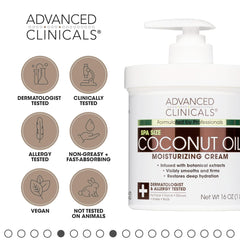 Advanced Clinicals Coconut Oil Cream Face & Body Anti Aging Moisturizing Skin Care Lotion, Intense Firming Coconut Oil Moisturizer Skincare Balm For Age Spots, Dry Skin & Sun Damaged Skin, Large 16Oz