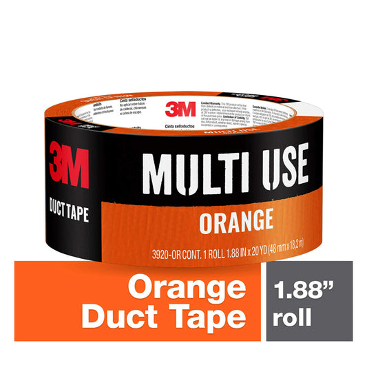 3M Multi-Use Colored Duct Tape, Orange with Strong Adhesive and Water-Resistant Backing, Multi-Surface 3M Duct Tape for Indoor and Outdoor Use, 1.88 Inches x 20 Yards, 1 Roll (3920-OR)