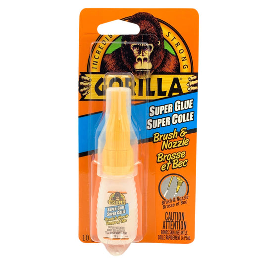 Gorilla Glue Super Glue Brush & Nozzle, Cyanoacrylate Glue, Fine Bristle Brush, Precision Tip Nozzle, Dual Dispensing, Clear, (0.35oz/10g, Pack of 1), 102098