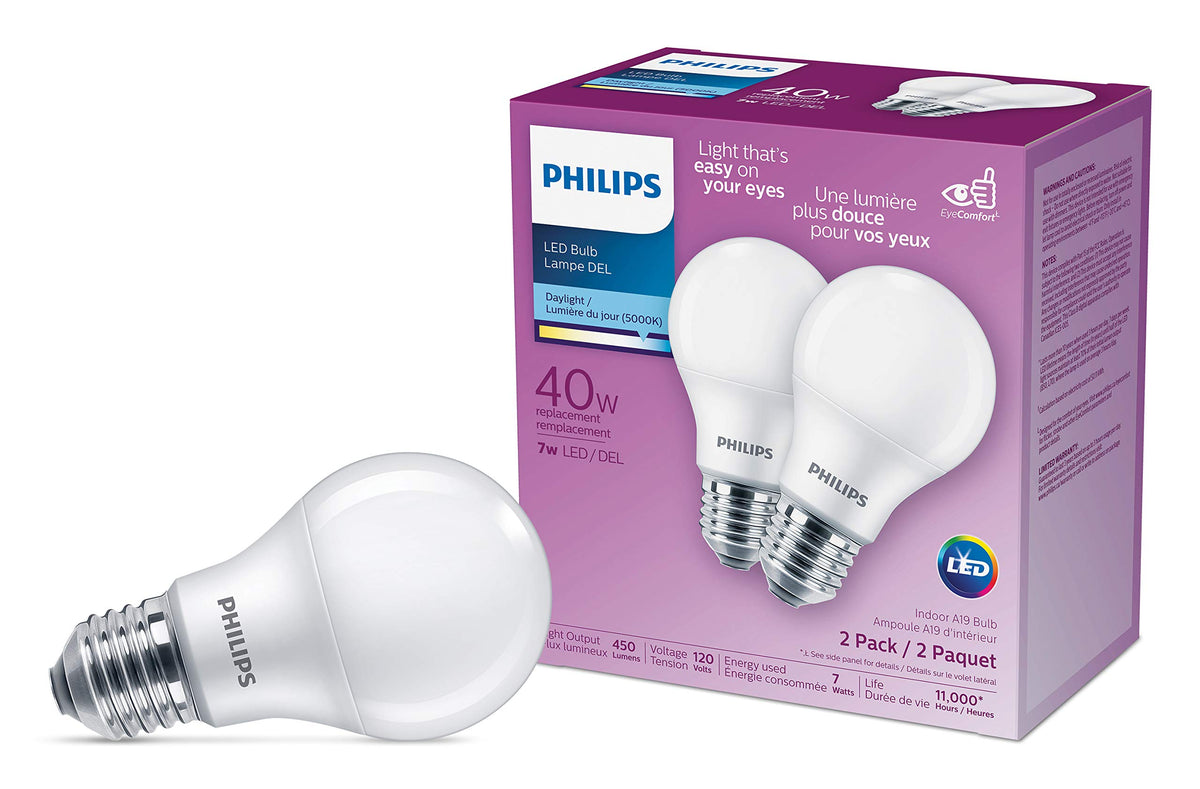 Philips 460741 Led 40W A19 Daylight (5000K) Non-Dimmable-2 Pack