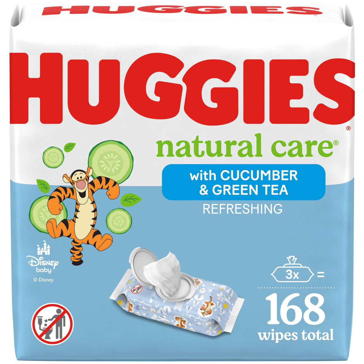 HUGGIES Baby Wipes, Huggies Natural Care Refreshing, SCENTED, Hypoallergenic, 3 Flip-Top Packs, 168 Count