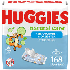 HUGGIES Baby Wipes, Huggies Natural Care Refreshing, SCENTED, Hypoallergenic, 3 Flip-Top Packs, 168 Count