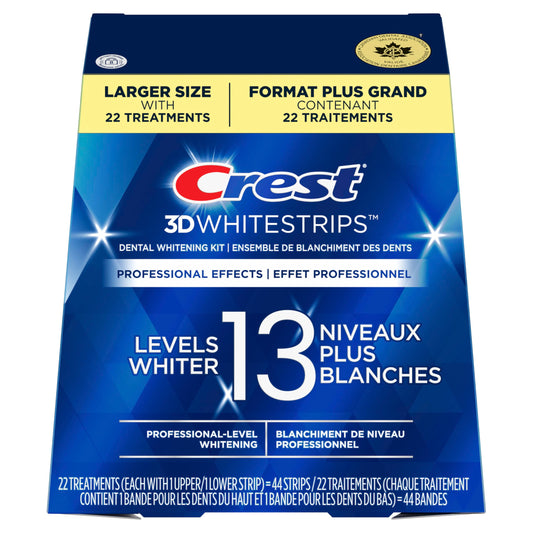 Crest 3D White Whitestrips Professional Effects, At-Home Teeth Whitening Kit, 13 Levels Whiter, 22 Treatments