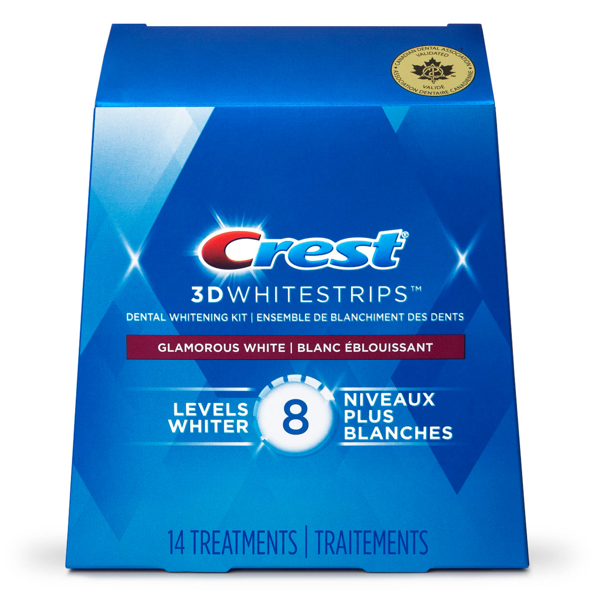 Crest 3DWhitestrips Glamorous White At-home Teeth Whitening Kit, 14 Treatments, 8 Levels Whiter