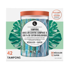 L. Cotton Tampons Regular/Super Absorbency Multipack, Contains an Organic Cotton Core, Made Without Synthetic Pesticides, or Fragrances, Applicator Made Without BPA, 42 Count