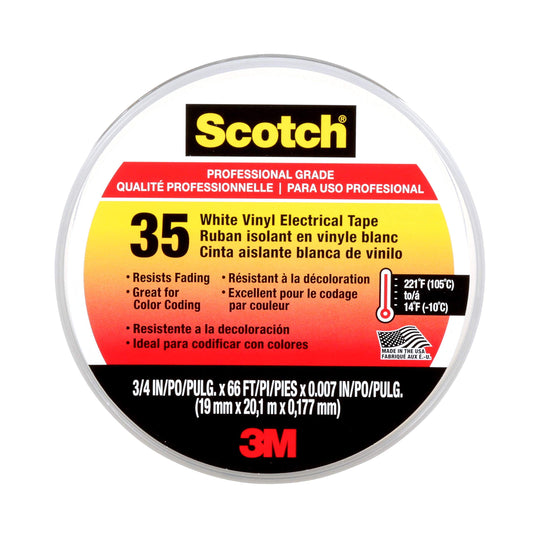 Scotch #35 White Vinyl Electrical Tape, 0.75 in x 66 ft (10828)