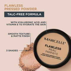 Marcelle Flawless Skin Fusion Pressed Powder, Buff Beige, Talc-Free, Natural Matte Finish, Silky Texture, Hypoallergenic, Fragrance-Free, Cruelty-Free, Paraben-Free, Non-Comedogenic, Mineral Oil-Free, 7 g