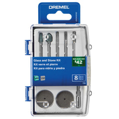 Dremel 735-01 Glass Etching Rotary Tool Accessories Kit - 8 Piece Set - Includes Grinding Stones, Polishing Disc, and Diamond Drill Bit, Blue