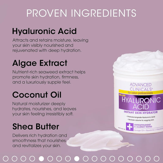 Advanced Clinicals Hyaluronic Acid Cream Moisturizer Skin Care Lotion For Face, Body, & Hands. Instant Hydration Anti Aging Skin Firming Lotion For Crepey Skin, Wrinkles, & Dry Skin, Large 16 Ounce