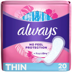 Always, Thin Daily Liners For Women, Regular Length, 20 Count