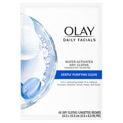 Olay Daily Facials, Deeply Purifying Clean, 5 in 1 Cleansing Wipes with Power of a Makeup Remover, Scrub, Toner, Mask and Cleanser, 66 Count