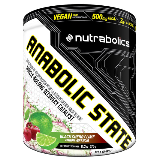 Anabolic State BCAA Black Cherry Lime 30 Servings, Pre Post Workout Powder To Support Muscle Recovery, Glutamine,