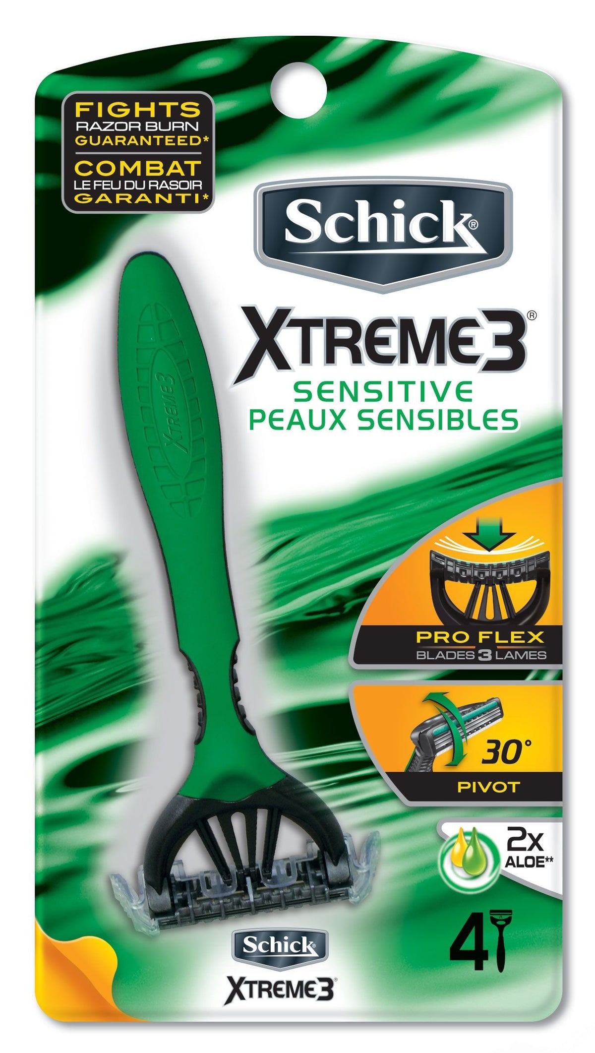 Schick Xtreme 3 Blade Sensitive Skin Disposable Razor for Men, Pack of 8