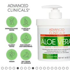 Advanced Clinicals Aloe Vera + Vitamin C + Hyaluronic Acid Face & Body Cream Moisturizing Skin Care Lotion, Skincare Moisturizer For Dry Skin, Age Spots, Blotchy Skin, & Sun Damaged Skin, Large 16 Oz