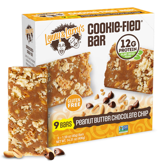 Lenny & Larry's The Complete Cookie-fied Bar, Plant-Based Protein Bar, Vegan and Non-GMO, Peanut Butter Chocolate Chip, 45 g, 9 Count