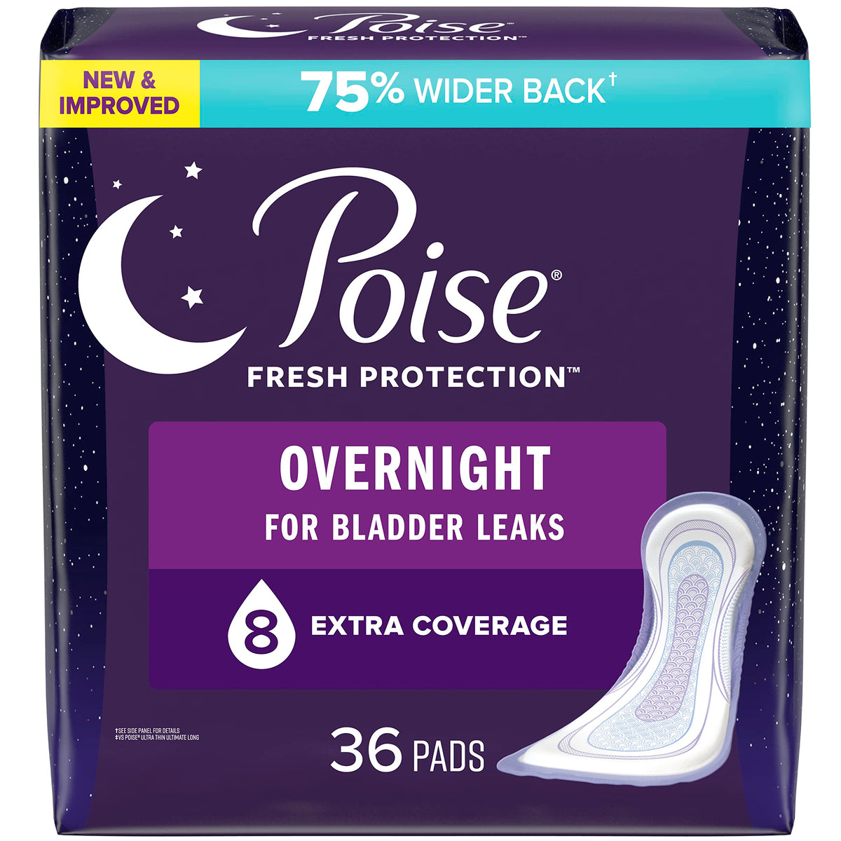 Poise Incontinence Pads for Women/Bladder Leakage Pads/Bladder Control Pads, 8 Drop, Overnight Absorbency, Extra-Coverage Length, 36 Count