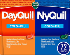 Vicks DayQuil & NyQuil Co-Pack, Cold & Flu Medicine, Powerful Multi-Symptom Daytime & Nighttime Relief for Headache, Fever, Sore Throat, Minor Aches & Pains, & Cough, 72ct