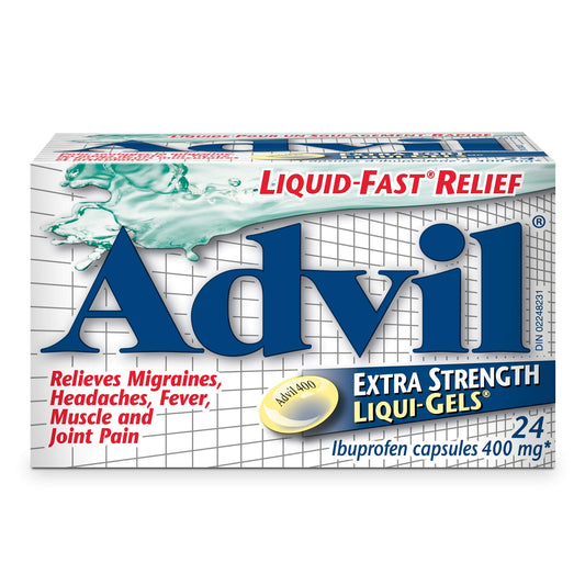 Advil Extra Strength Ibuprofen Pain Relief Liquid-Gels, Fast Acting Pain Relief for Migraine, Back, Neck, Joint, and Muscle Relief, 400mg (24 Count)