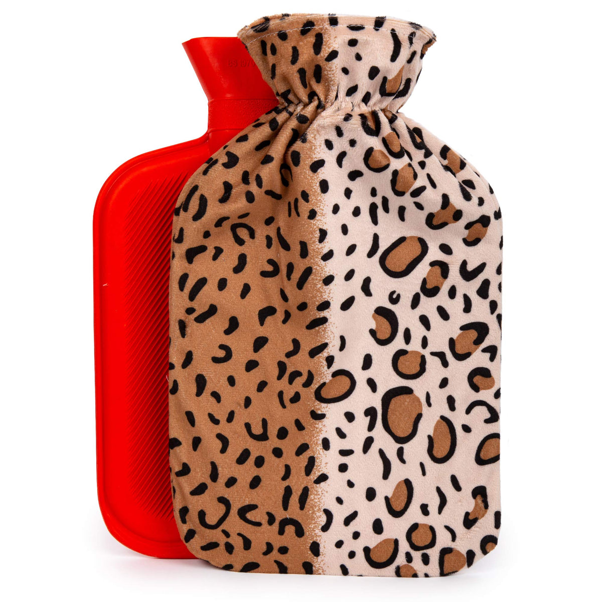 Bodico Hot Water Bottle with Cover, Rubber Heating Pad for Period Cramp Relief, Muscle Pain Relief, and More, Hot Water Bag for Fall Winter Season, Cute Cheetah Print, 1.7 L