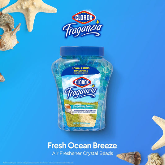 Clorox Fraganzia Air Freshener Crystal Beads Fresh Ocean Breeze 12oz | Long-Lasting Air Freshener Beads 12 Ounces | Easy to Use Vented Jar Air Scent Beads for Homes, Bathrooms, Closets, Car or Office