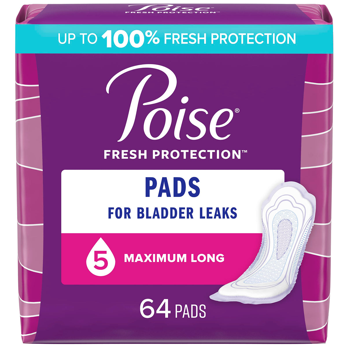 Poise Postpartum Incontinence Pads, Maximum Absorbency, Long, 64 Count