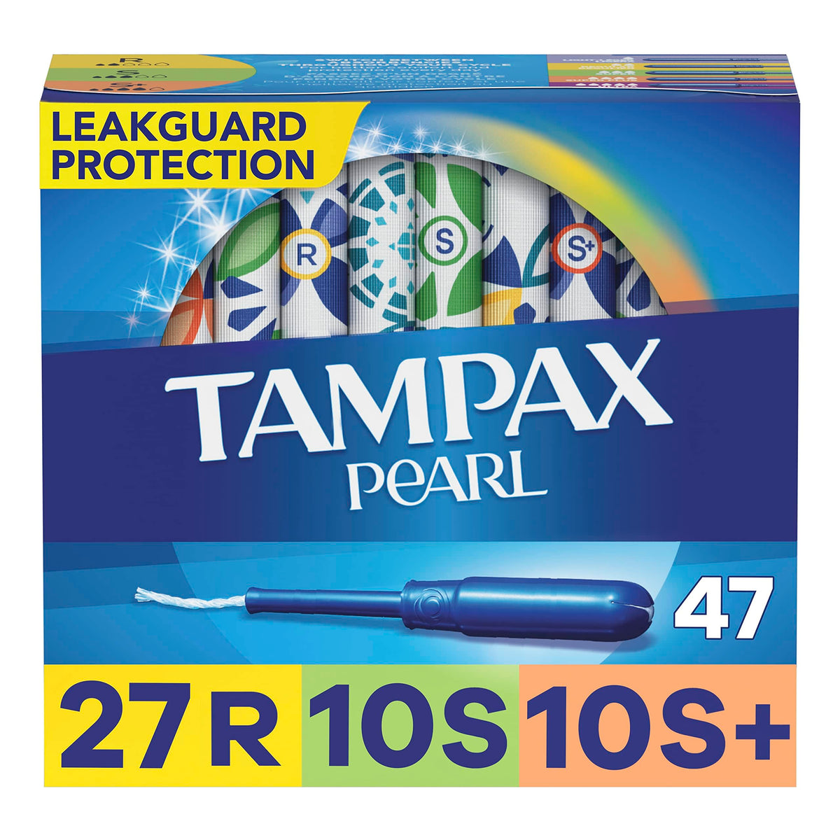 Tampax Pearl Tampons Multipack, with LeakGuard Braid, Regular/Super/Super Plus Absorbency, Up to 100% Leak and Odor Free Protection, Unscented, 47 Count