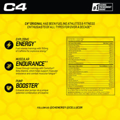 Cellucor C4 Original Pre Workout Powder - Sugar Free Preworkout Energy for Men & Women - 150mg Caffeine, Beta Alanine, Creatine - Pink Lemonade, 60 Servings