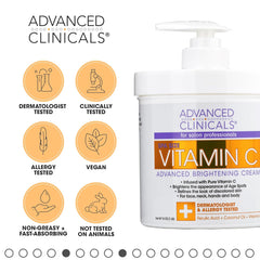 Advanced Clinicals Vitamin C Face & Body Cream Moisturizing Skin Care Lotion, Anti Aging Vitamin C Skincare Moisturizer For Body, Face, Age Spots, Wrinkles, & Sun Damaged Skin, Large 16 Oz Spa Size