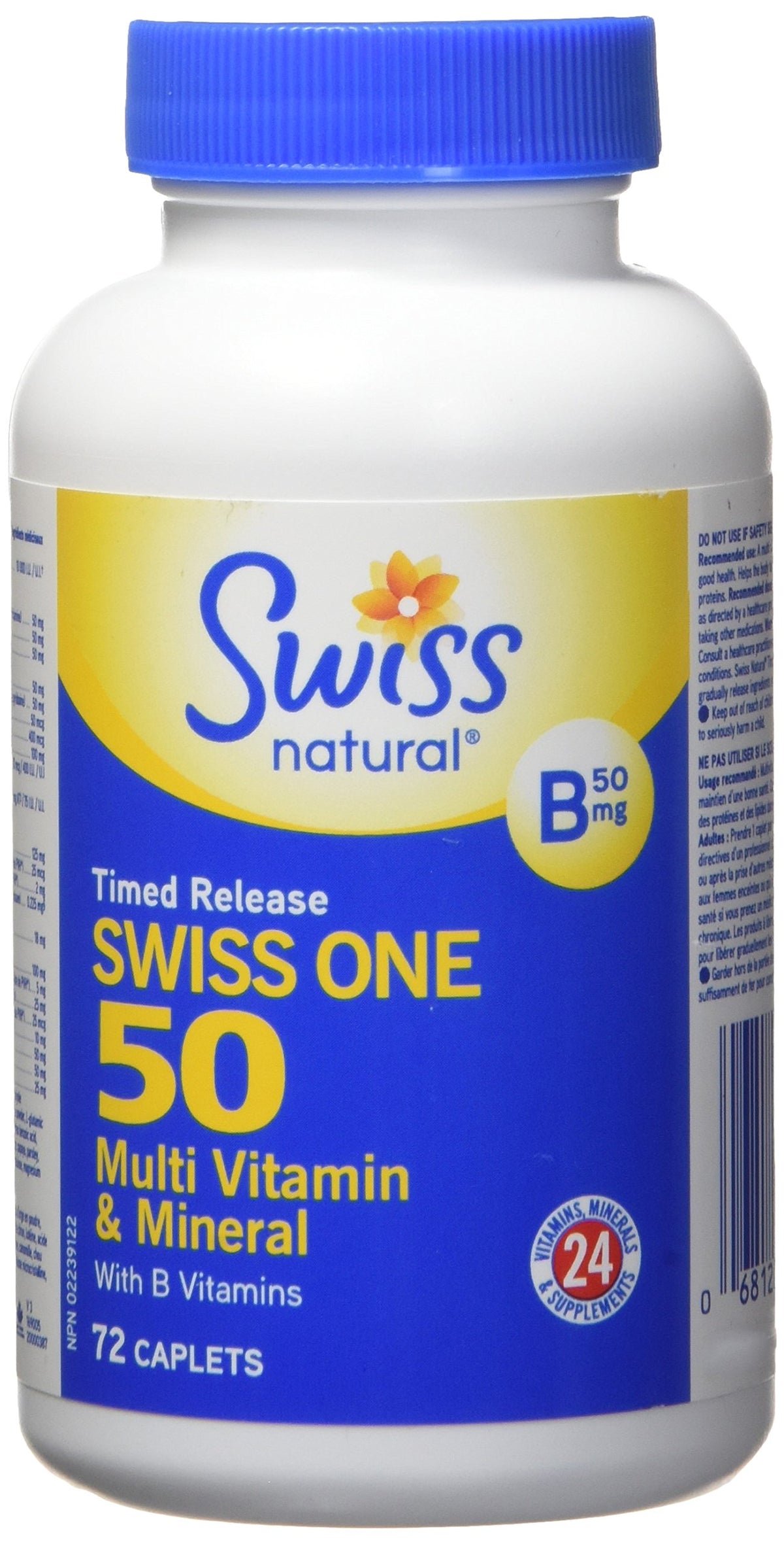 Swiss Natural Timed Release Swiss One 50 | All in One Multi Vitamin & Mineral with B Vitamins | Daily Maintenance for Overall Health | No Additives (72 Caplets)