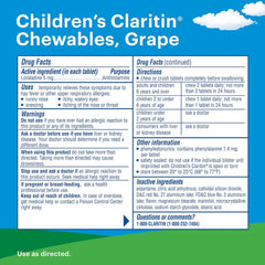 Children's Claritin 24 Hour Non-Drowsy Allergy Grape Chewable Tablet, 5mg, 30Ct