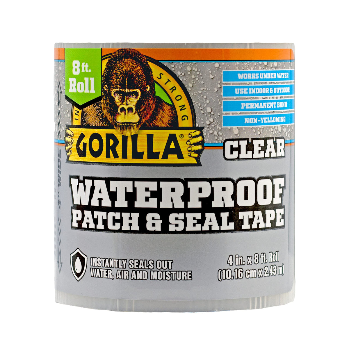 Gorilla Waterproof Patch & Seal Tape, 4" x 8', Clear, (Pack of 1)