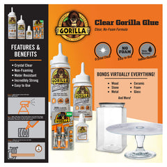 Gorilla Glue Clear, Non-Foaming, Water Resistant, Indoor & Outdoor, Versatile Bonding Usage, Easy Application Nozzle, 3.75oz/110ml Bottle, (Pack of 1), 4637502